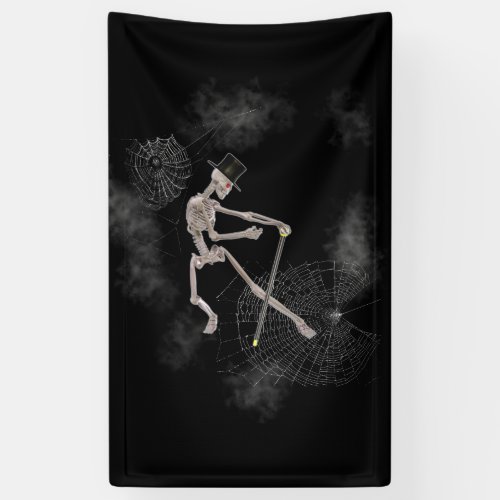 Dancing Skeleton in Top Hat Halloween Banner