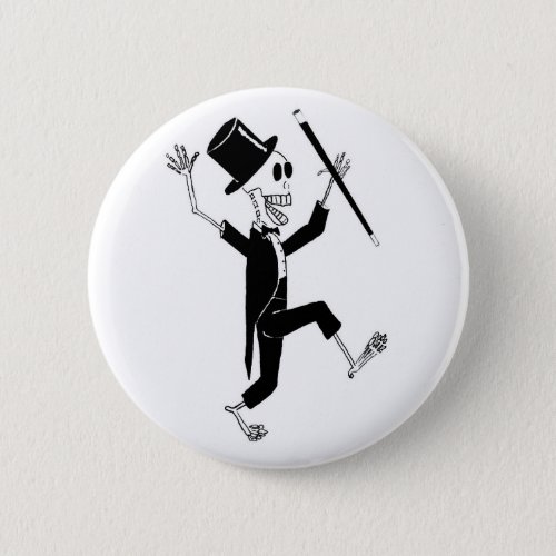 Dancing Skeleton in Tuxedo and Top Hat with Cane C Button