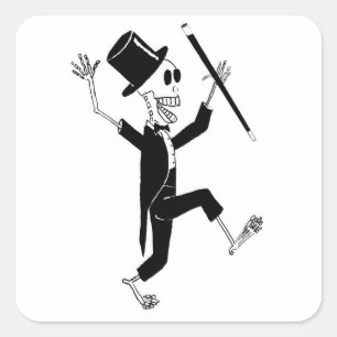 Dancing Skeleton in Tuxedo and Top Hat with Cane Square Sticker