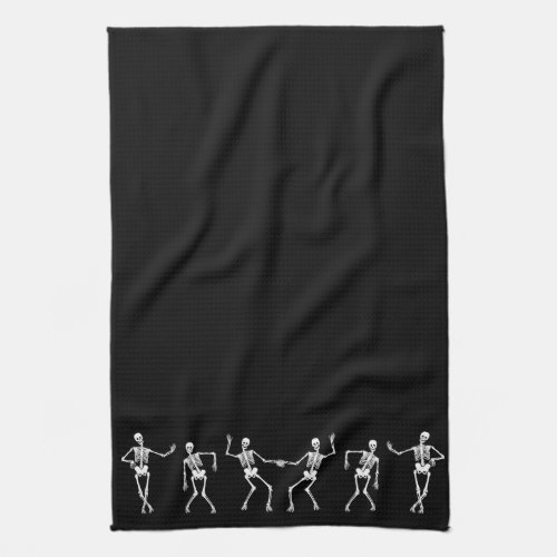 Dancing Skeleton Kitchen Towel Black