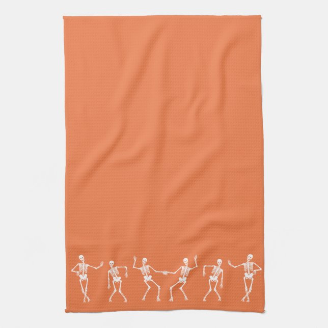 Dancing Skeleton Kitchen Towel (Orange) (Vertical)