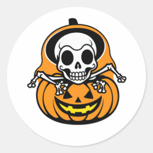 Dancing Skeleton Mage on Pumpkin Lantern Classic Round Sticker