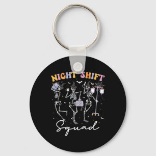 Dancing Skeleton Nurse Night Squad Shift Halloween Keychain