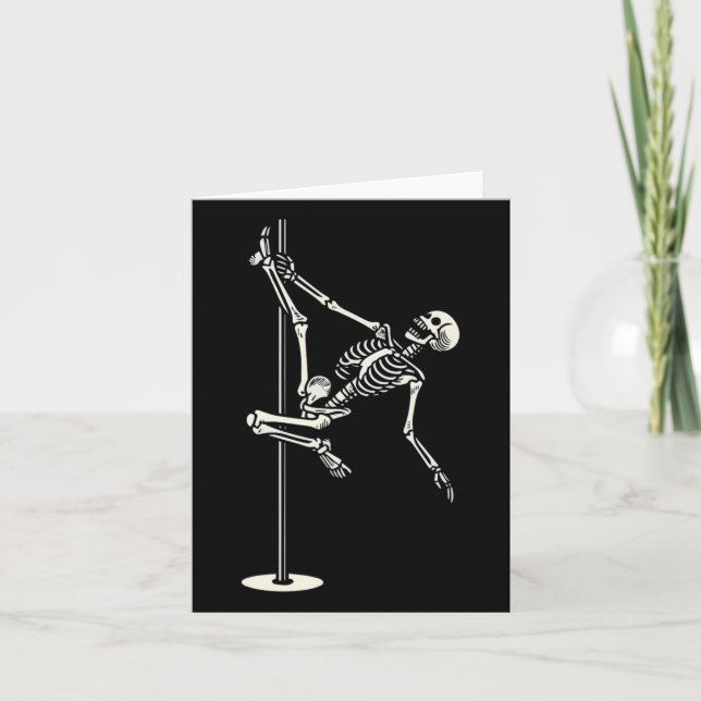 Dancing Skeleton On Pole Funny Halloween  Card (Front)