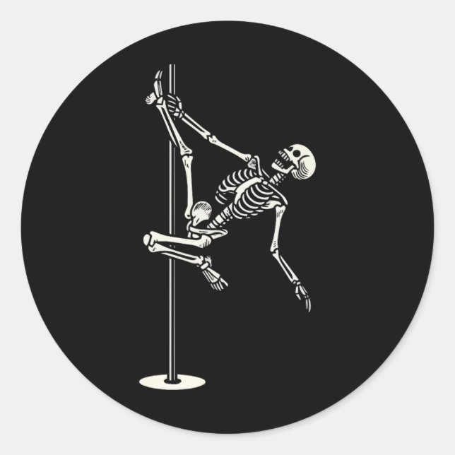 Dancing Skeleton On Pole Funny Halloween  Classic Round Sticker (Front)