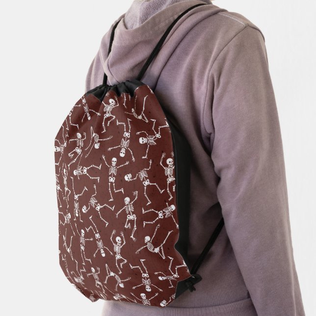 Dancing Skeleton Pattern Funny Spooky Halloween Drawstring Bag (Insitu)