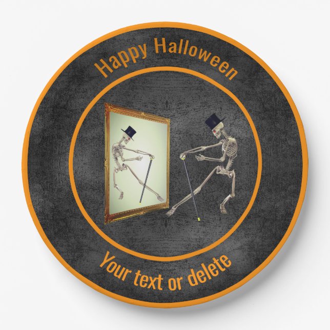 Dancing Skeleton Personalized Halloween Paper Plates (Front)