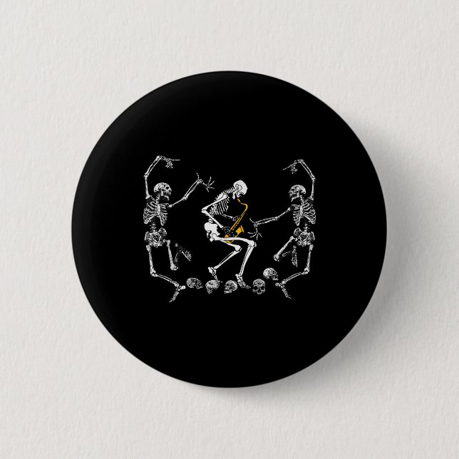 Dancing Skeleton Playing Saxophone Halloween  Button (Front)
