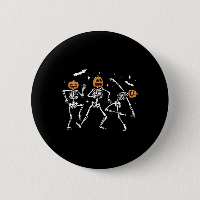 Dancing Skeleton Pumpkin Halloween  Button (Front)