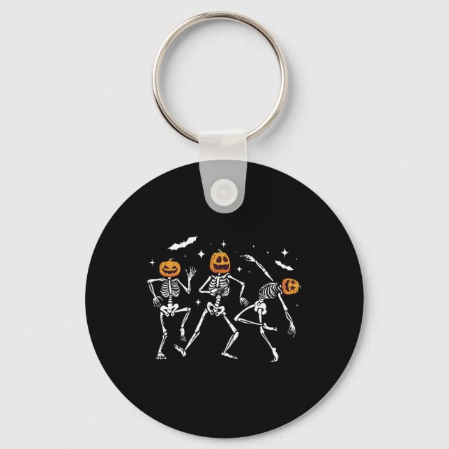 Dancing Skeleton Pumpkin Halloween  Keychain (Front)