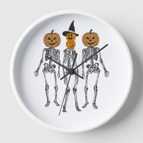 Dancing Skeleton Pumpkin Head Funny Halloween  Clock