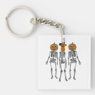 Dancing Skeleton Pumpkin Head Funny Halloween Keychain