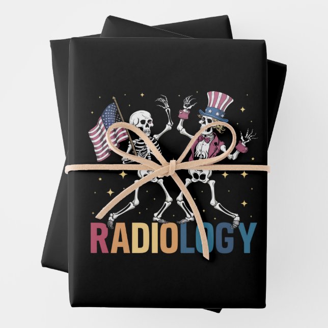 Dancing Skeleton Radiology X-ray Tech Patriotic  Wrapping Paper Sheets (In situ)