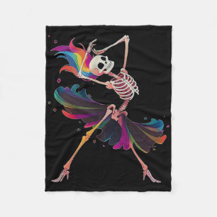 Dancing Skeleton Rainbow Ballerina Halloween Fleece Blanket