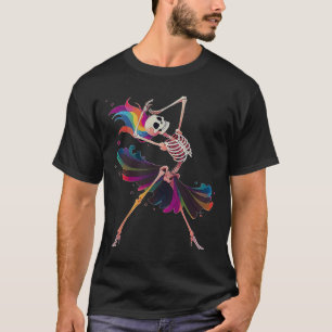 Dancing Skeleton Rainbow Ballerina Halloween T-Shirt