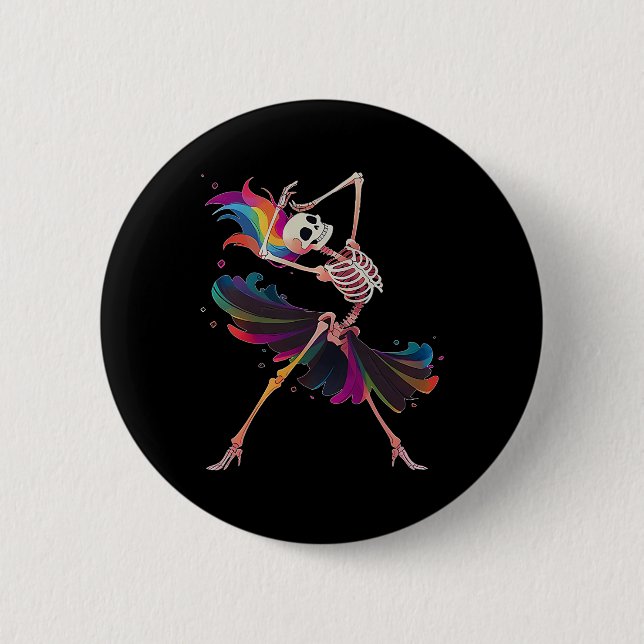 Dancing Skeleton Rainbow Llerina Halloween  Button (Front)