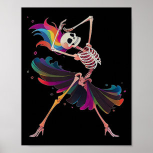 Dancing Skeleton Rainbow Llerina Halloween  Poster