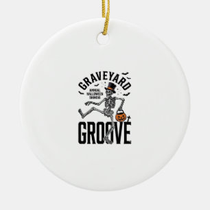 Dancing Skeleton Shirt with Pumpkin Vintage Hallow Ceramic Ornament