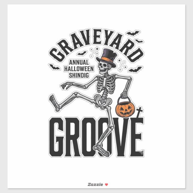 Dancing Skeleton Shirt with Pumpkin Vintage Hallow Sticker (Sheet)