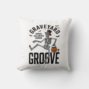 Dancing Skeleton Shirt with Pumpkin Vintage Hallow Throw Pillow