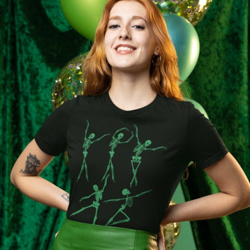 Dancing skeleton spooky chic green Happy Halloween T_Shirt