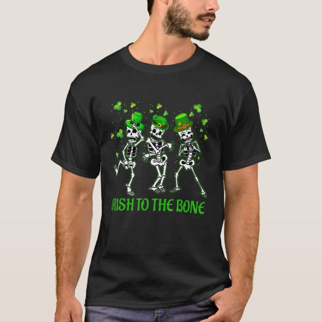 Dancing Skeleton St Patrick's Day Shamrock Irish T T-Shirt (Front)