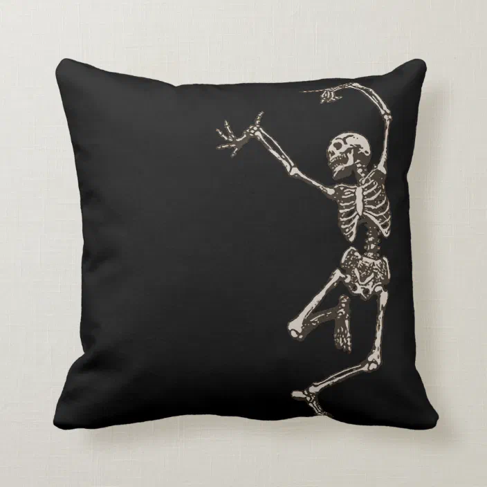 Hadley Designs Vintage Skeleton Graphic Tee for Women & Men 16x16 Multicolor Cute Halloween Throw Pillow