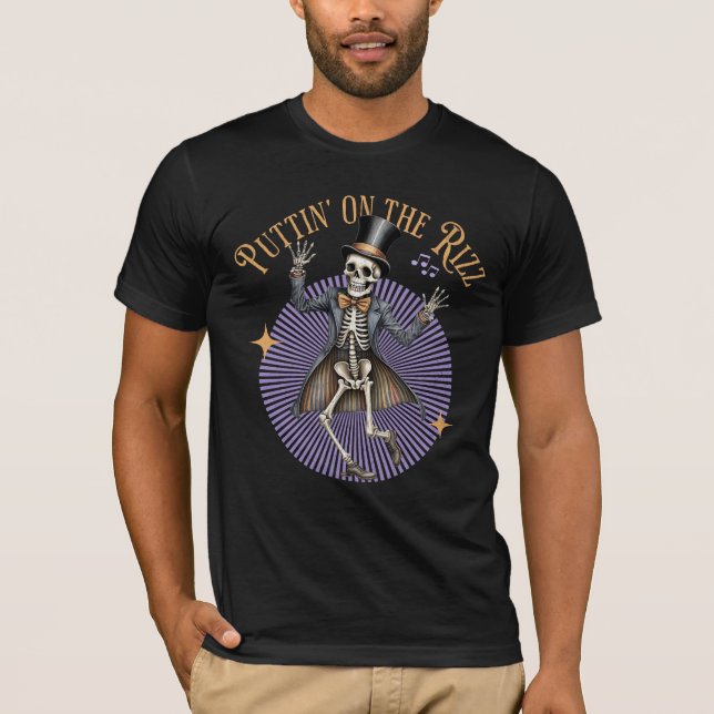 Dancing Skeleton Top Hat Halloween Rizz T-Shirt (Front)