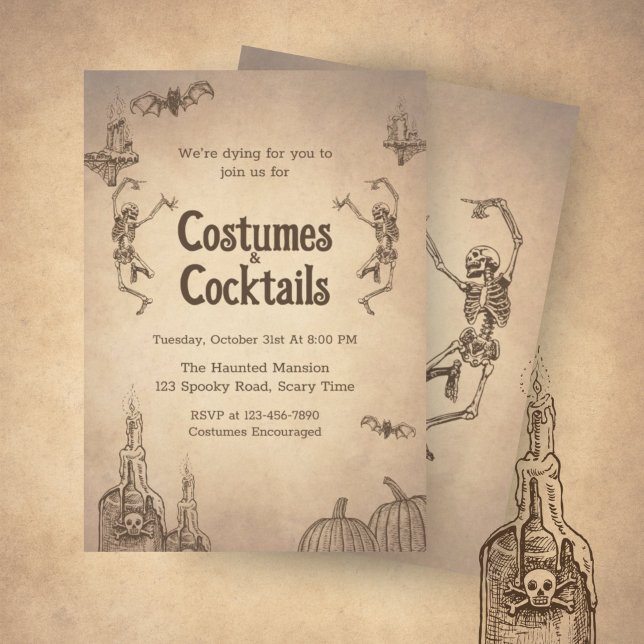 Dancing Skeleton Vintage Halloween Invitation (Creator Uploaded)