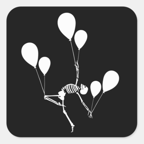 DANCING SKELETON WITH BALLOONS HALLOWEEN SQUARE STICKER