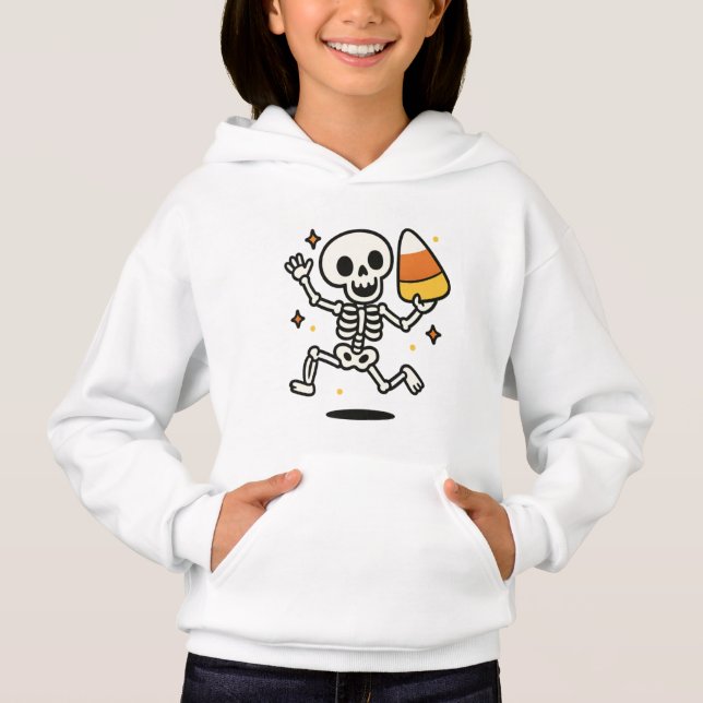 Dancing Skeleton with Candy Corn Halloween Hoodie (Front)
