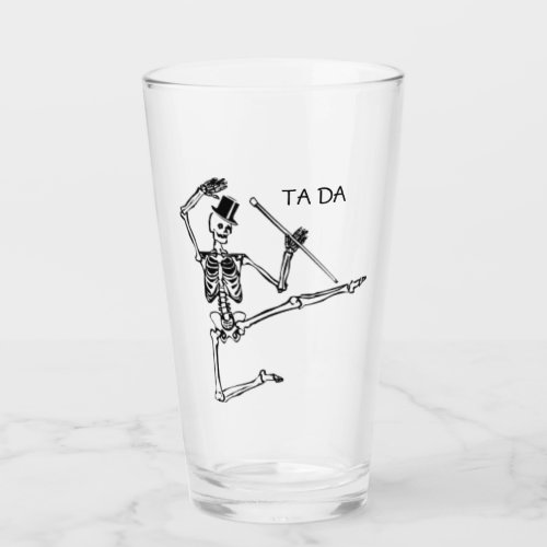 DANCING SKELETON WITH TOP HAT BEER PINT GLASS