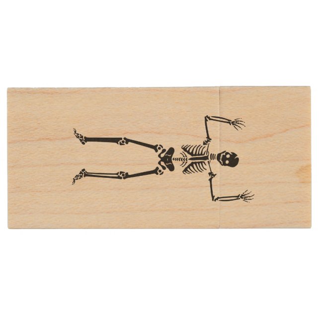 Dancing Skeleton Wood Flash Drive (Front)