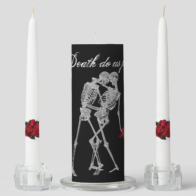 Dancing Skeletons and Roses Goth Wedding Candles (Front)