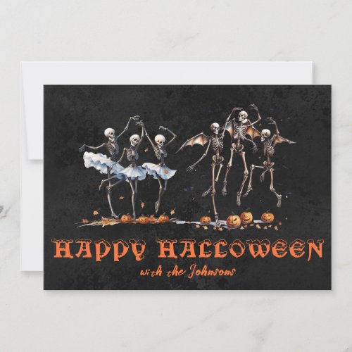 Dancing Skeletons Black Orange Halloween Party Invitation