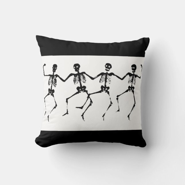 Dancing Skeletons (blacknwhite) Throw Pillow (Front)