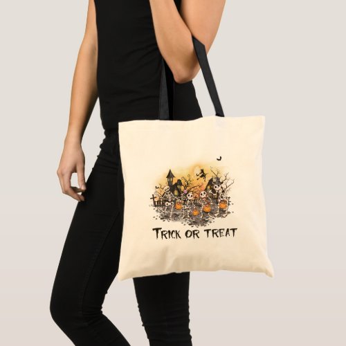 Dancing Skeletons Cemetery Witch Trick or Treat Tote Bag