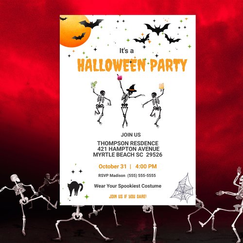 Dancing Skeletons Cocktail Halloween Party   Invitation