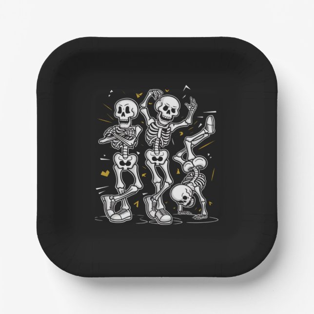 Dancing Skeletons Dance Challenge Halloween  Paper Plates (Front)