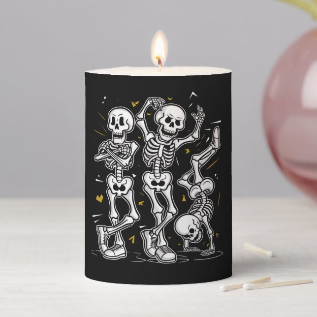 Dancing Skeletons Dance Challenge Halloween  Pillar Candle (In Situ)