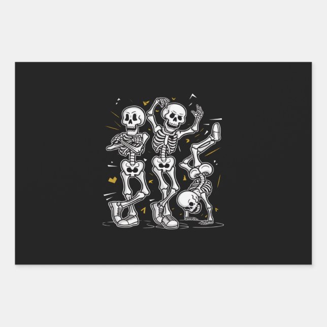 Dancing Skeletons Dance Challenge Halloween  Wrapping Paper Sheets (Front)