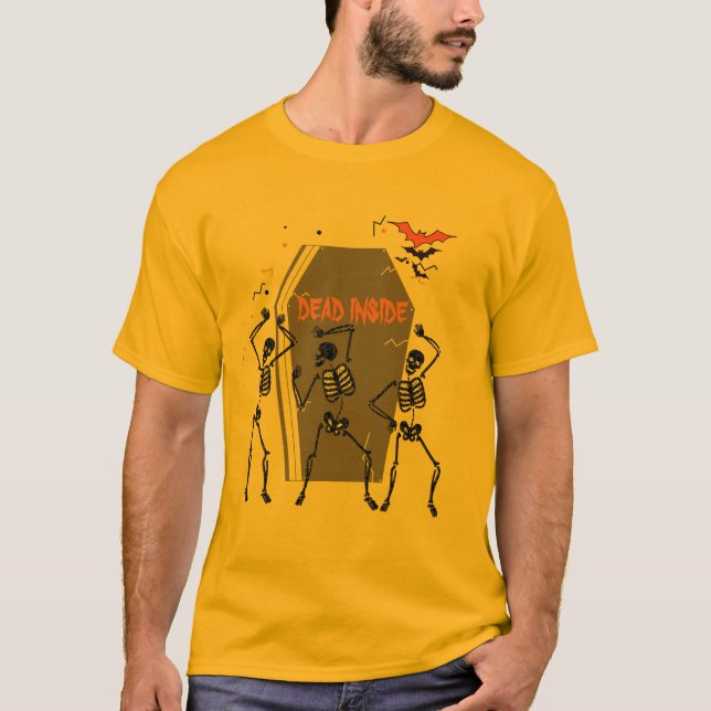 Dancing Skeletons dead inside Coffin Halloween T-Shirt (Front)