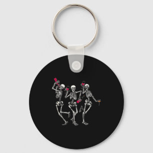 Dancing Skeletons Drinking Wine Lover Funny Hallow Keychain