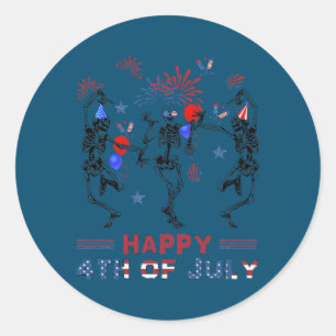 Dancing Skeletons Fireworks Happy 4th of July Classic Round Sticker