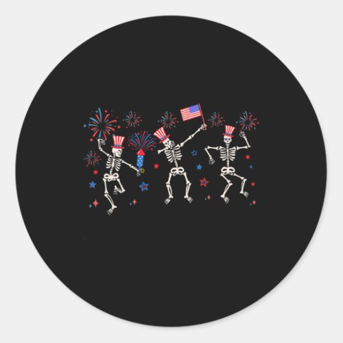 Dancing Skeletons Funny Fourth Of July  Classic Round Sticker