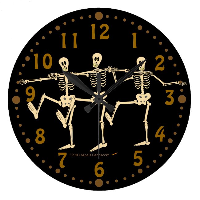 Dancing Skeletons Funny Halloween Clock Black