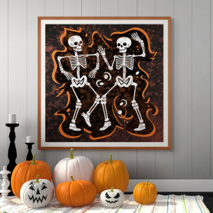 Dancing Skeletons Funny Halloween Haunted House Photo Print