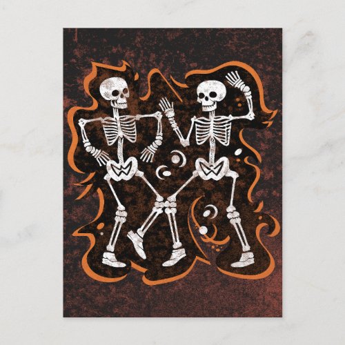Dancing Skeletons Funny Halloween Party Postcard