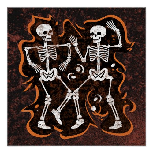 Dancing Skeletons Funny Halloween Party Poster