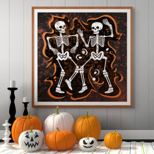 Dancing Skeletons Funny Halloween Party Poster